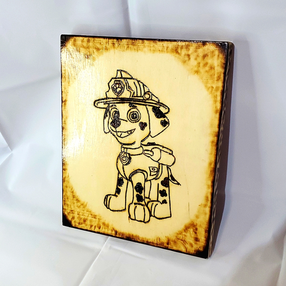 Wooden Plaque, Paw Patrol's Marshall, Wood Burned Design (One Of A Kind) - Picture 2 of 11